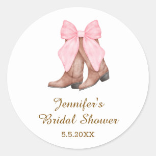 Pegatina Redonda botas vaqueras para boda con lazo western 