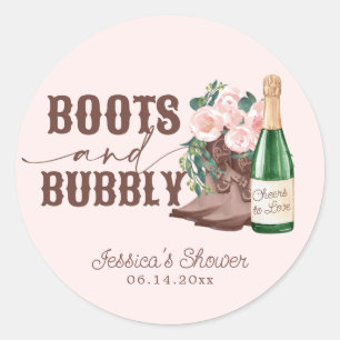 Pegatina Redonda Botas y burbujas: Bridal Shower Floral Champagne