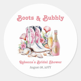 Pegatina Redonda Botas y Burbujas Despedida de Soltera Vaquera Cost