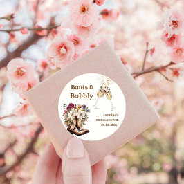 Pegatina Redonda Botas y burbujas Fiesta de Despedida de Soltera al