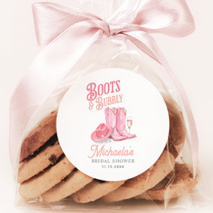 Pegatina Redonda Botas y Burbujas Fiesta de Despedida de Soltera Va