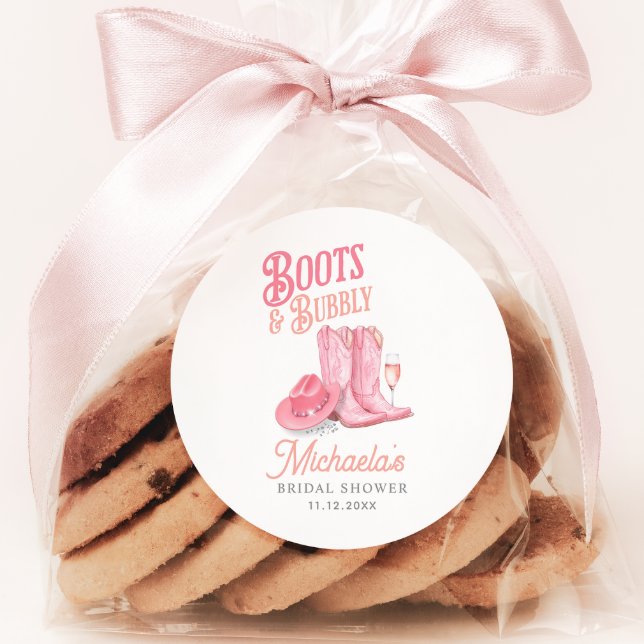 Pegatina Redonda Botas y Burbujas Fiesta de Despedida de Soltera Va (Subido por el creador)