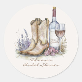Pegatina Redonda Botas y Espumoso Floral Desayuno de Boda