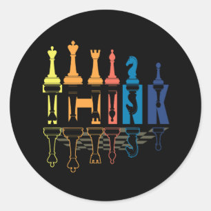 Pegatina Redonda Bote del entrenador del jugador de ajedrez retro v