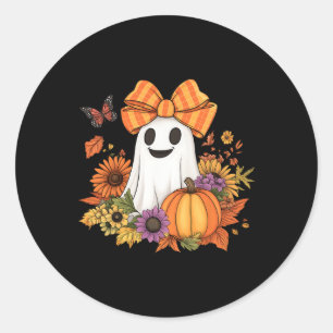 Pegatina Redonda Bote floral retro fantasma calabaza barba hallowee