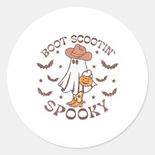 Pegatina Redonda Bote Scootin Spooky otoño Acción de Gracias Hallo