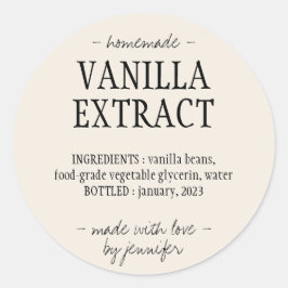Pegatina Redonda Botella de extracto de vainilla Bebida casera Crem
