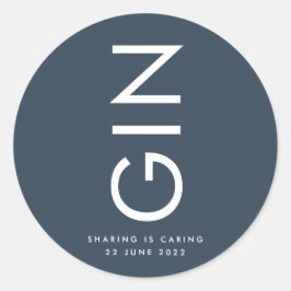 Pegatina Redonda Botella de licor con monograma azul marino ultra m