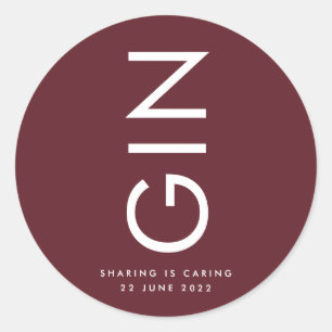 Pegatina Redonda Botella de licor con monograma de color burdeos mo