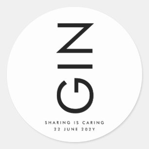 Pegatina Redonda Botella de licor con nombres grandes y negritas ul