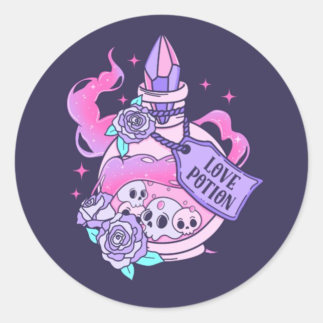 Pegatina Redonda Botella de Poción de Amor Cute Rosa Halloween Poti (Anverso)
