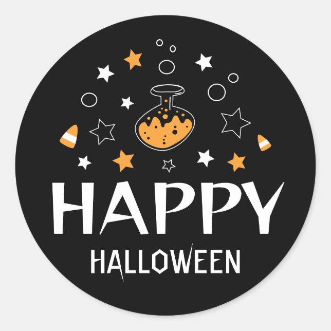 Pegatina Redonda botella de poción de halloween feliz (Anverso)
