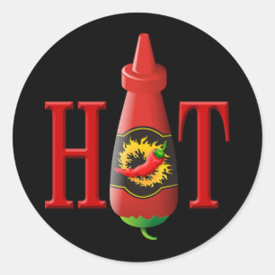 Pegatina Redonda Botella de salsa picante