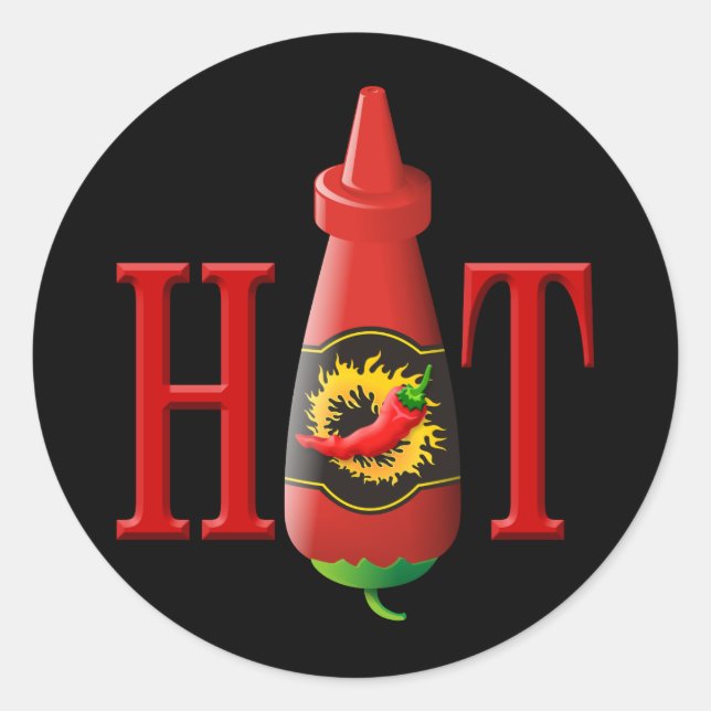 Pegatina Redonda Botella de salsa picante (Anverso)