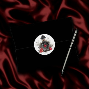 Pegatina Redonda Botella gótica perfume victoriana de moda con Rosa