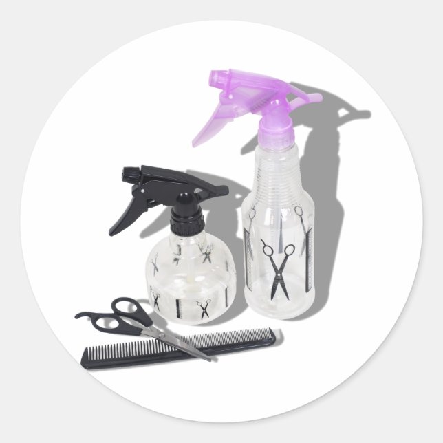 Pegatina Redonda Botella HaircutSprayBottle060910Sombras (Anverso)