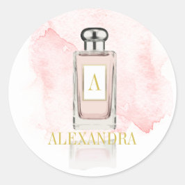 Pegatina Redonda Botella Perfume Monograma Elegante