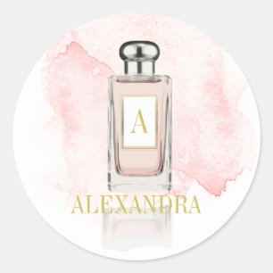 Pegatina Redonda Botella Perfume Monograma Elegante