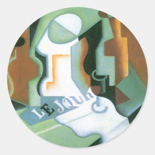 Pegatina Redonda Botella y Frutero de Juan Gris, Cubismo Vintage