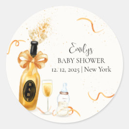 Pegatina Redonda Botellas Black Gold Poppin Champán Baby Shower