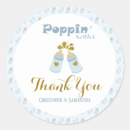 Pegatina Redonda Botellas Blue Poppin Boy Baby Shower