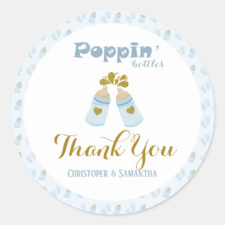 Pegatina Redonda Botellas Blue Poppin Boy Baby Shower