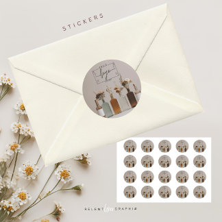 Pegatina Redonda Botellas de Boho | Flores | Estético