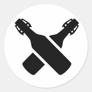Pegatina Redonda Botellas de cerveza cruzadas