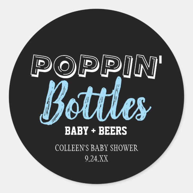 Pegatina Redonda Botellas de Poppin Boy Pegatinas de Baby Shower (Anverso)