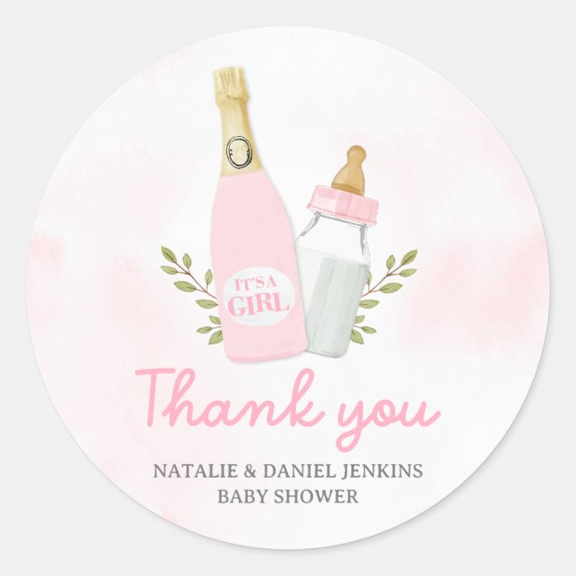 Pegatina Redonda Botellas de Poppin Chica Baby Shower Favor (Anverso)