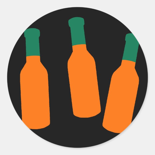 Pegatina Redonda Botellas de Salsa Caliente (Anverso)