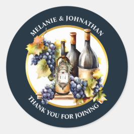 Pegatina Redonda Botellas de vino acuático País monogramo de uvas