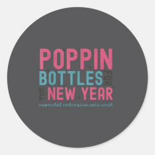 Pegatina Redonda Botellas Pn Para El Año Nuevo, Partera Nochevieja