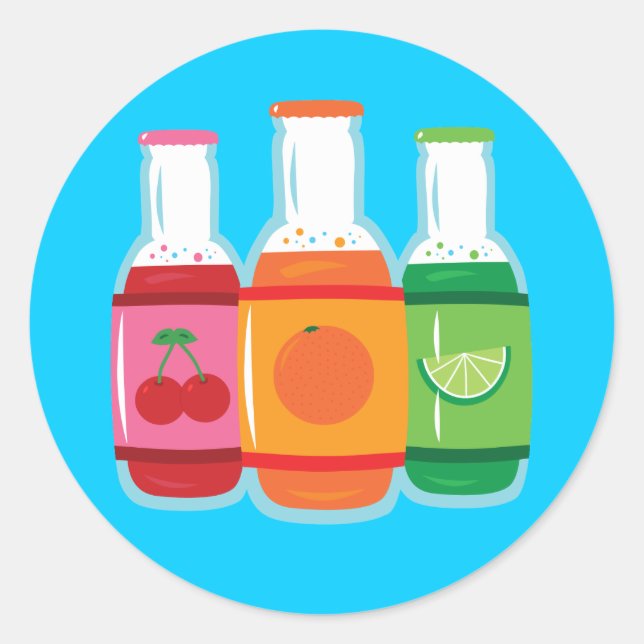 Pegatina Redonda Botellas Pop de Soda (Anverso)