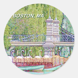 Pegatina Redonda Botes de cisne de Boston con lápiz y filtro de tin