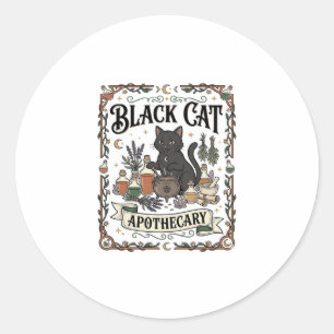 Pegatina Redonda Botica de Gato Negro Bruja Mística Apothecary