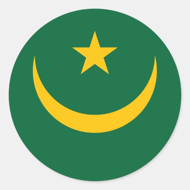 Pegatina Redonda botón Bandera de Mauritania (Anverso)