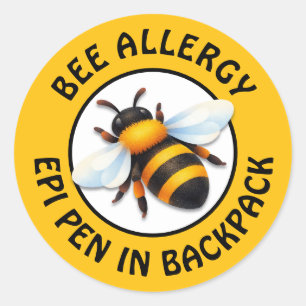 Pegatina Redonda Botón de Alerta de Alergia Grave a Abejas