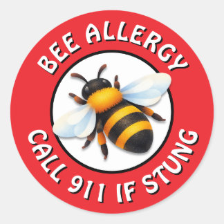 Pegatina Redonda Botón de Alerta de Alergia Grave a Abejas