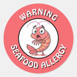 Pegatina Redonda Botón de Alerta de Alergia Grave a Mariscos