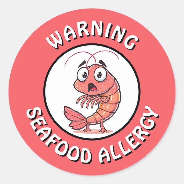 Pegatina Redonda Botón de Alerta de Alergia Grave a Mariscos (Anverso)