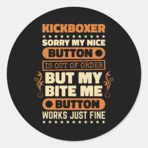 Pegatina Redonda Botón de mordida funciona diseño de kickboxer Aman