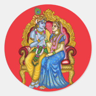 Pegatina Redonda Botón de Radha Krishna