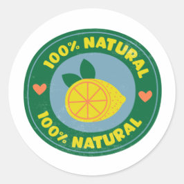 Pegatina Redonda Botón de símbolo de limón natural 100%