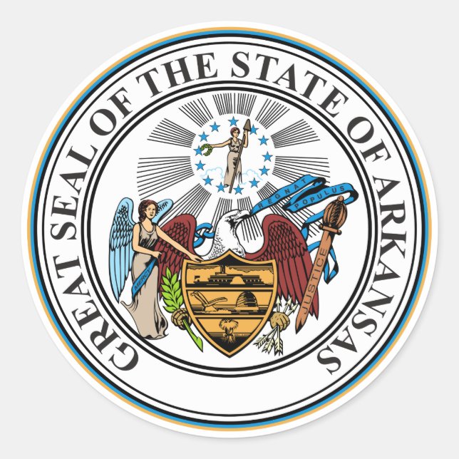Pegatina Redonda botón Emblema de sellado de estado de Arkansas (Anverso)