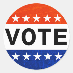 Pegatina Redonda Botón patriótico del voto rojo blanco y azul