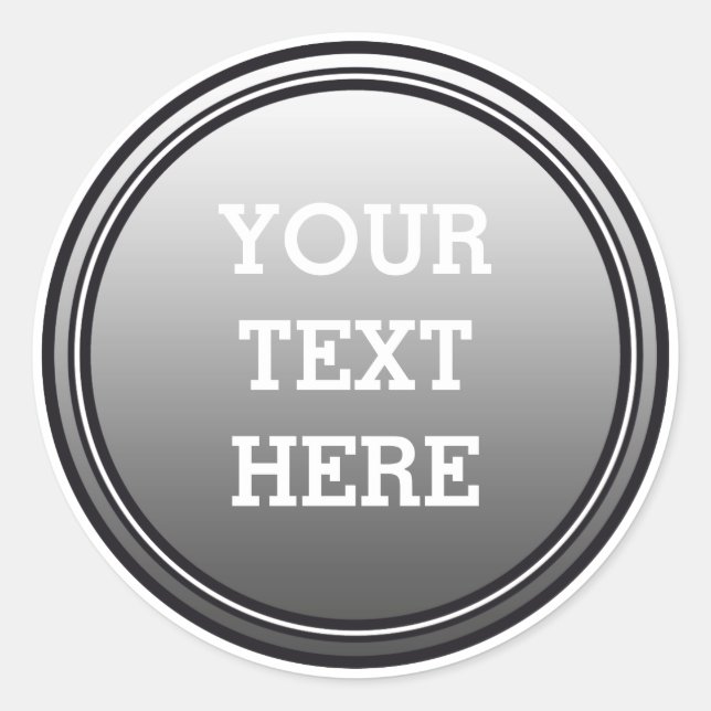 Pegatina Redonda BOTÓN ROUND gris y negro + tu texto (Anverso)