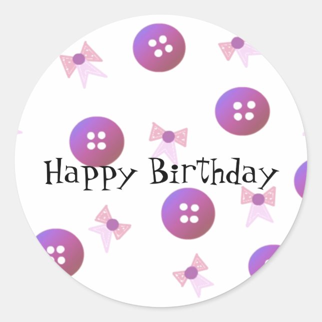 Pegatina Redonda Botones y lazos de cumpleaños (Anverso)
