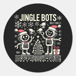 Pegatina Redonda Bots Jingle Festividades con Santa Hats