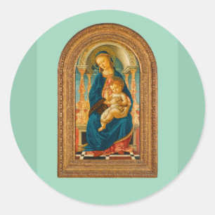 Pegatina Redonda Botticelli (1445-1510) Madonna & Child Enthroned